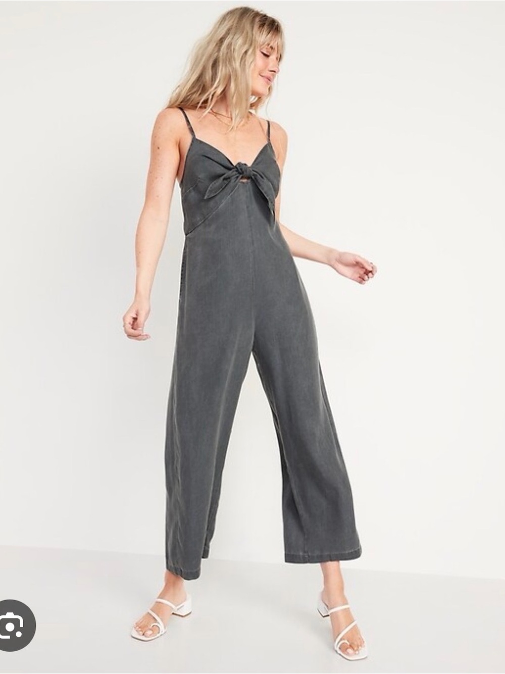 Old Navy Charcoal Gray Tie-Front Wide-Leg Jumpsuit